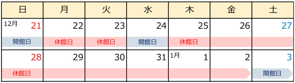 年末年始休館日のお知らせ